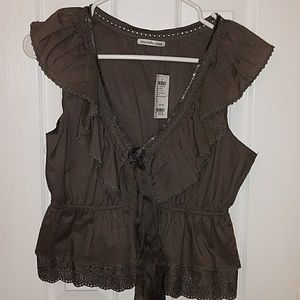 Charlotte Russe gray ruffle Beaded vest with ribbo
